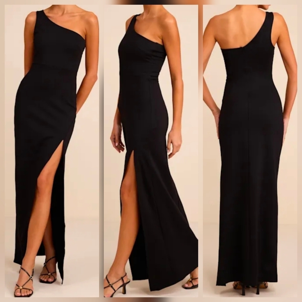 Lulus XS Good Times Only Black One-Shoulder Maxi Dress, Size XS